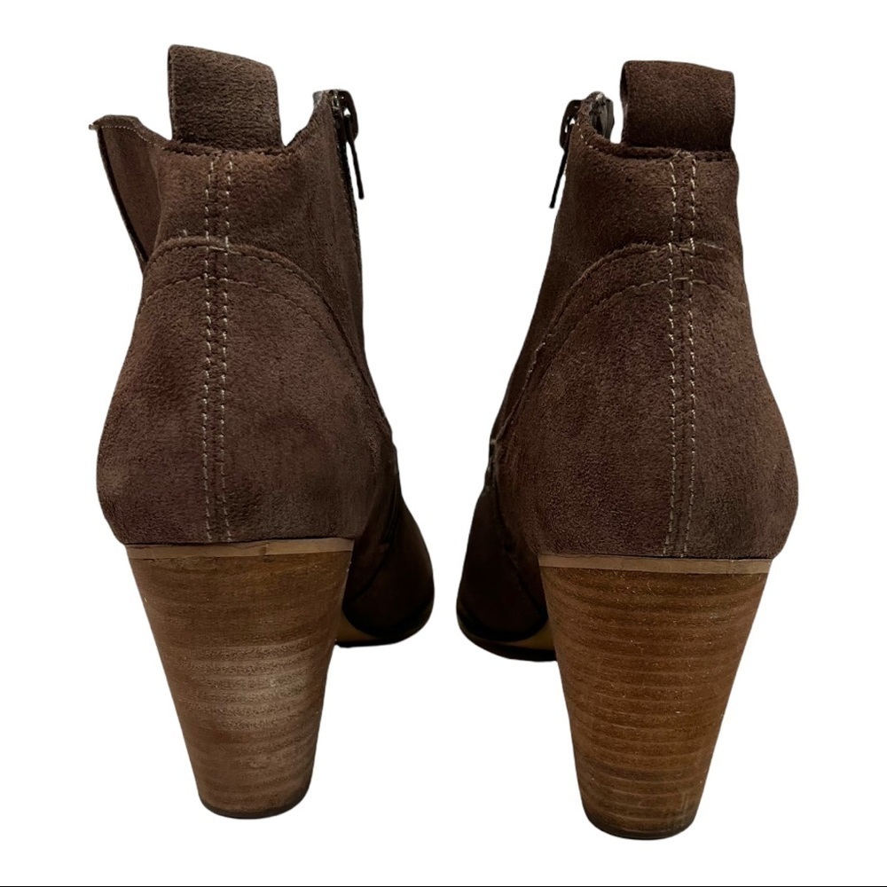 Steve Madden Plover Brown Suede Leather Stack Heeled Booties - Picture 9 of 13